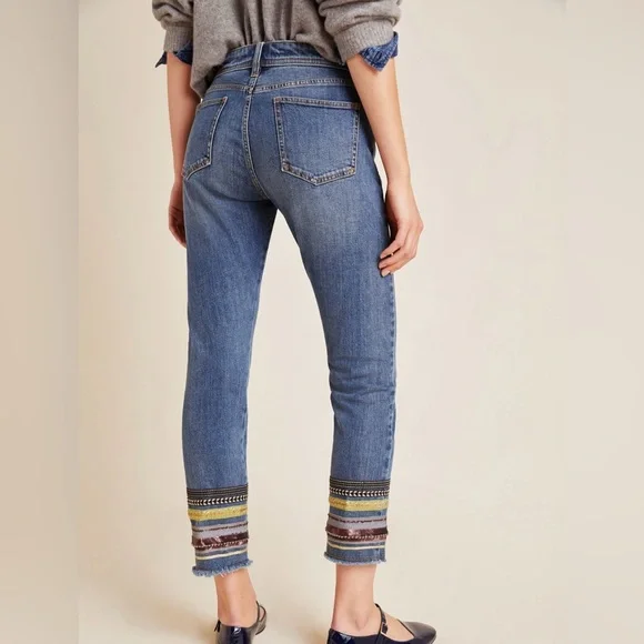 Pilcro High-Rise Embroidered Slim Straight Jeans, Denim Medium Blue - Picture 5 of 16